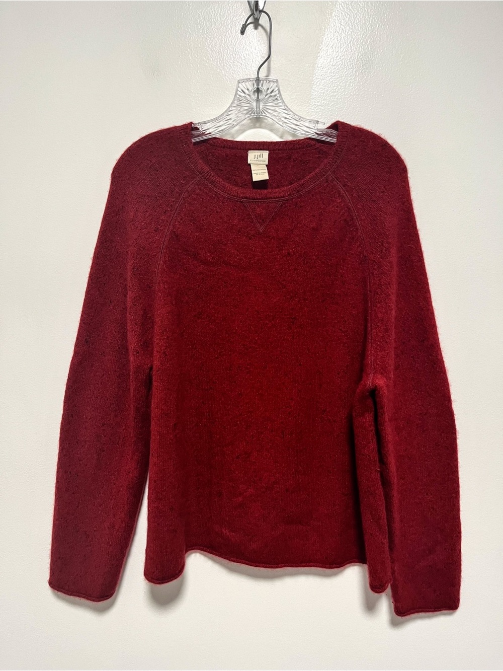 Vintage J Jill 100% Cashmere Red Knit Elbow Patch Marled Sweater Holiday L